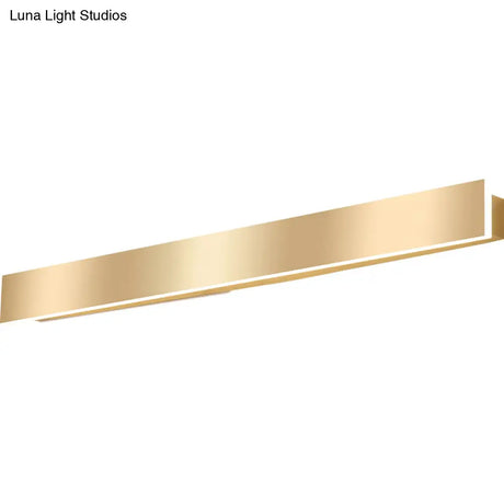 Minimalist Gold Plated Led Wall Sconce For Living Room - Aluminum Bar Shaped Flush Light