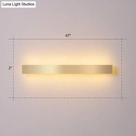 Minimalist Gold Plated Led Wall Sconce For Living Room - Aluminum Bar Shaped Flush Light