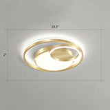 Minimalist Gold Round Metal Led Flush Mount Light For Bedroom Ceiling Lighting / 23.5’ White