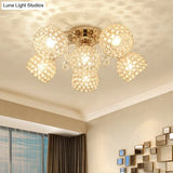 Minimalist Gold Semi-Flush Mount Light With Crystal-Embedded Shade - 6/9 Heads Ceiling Fixture