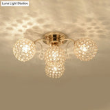 Minimalist Gold Semi-Flush Mount Light With Crystal-Embedded Shade - 6/9 Heads Ceiling Fixture