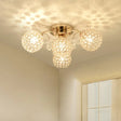 Minimalist Gold Semi-Flush Mount Light With Crystal-Embedded Shade - 6/9 Heads Ceiling Fixture 4 /
