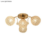 Minimalist Gold Semi-Flush Mount Light With Crystal-Embedded Shade - 6/9 Heads Ceiling Fixture