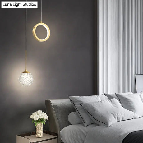 Minimalist Gold Starry Led Pendant Light For Bedroom With Glass Ball And Ring