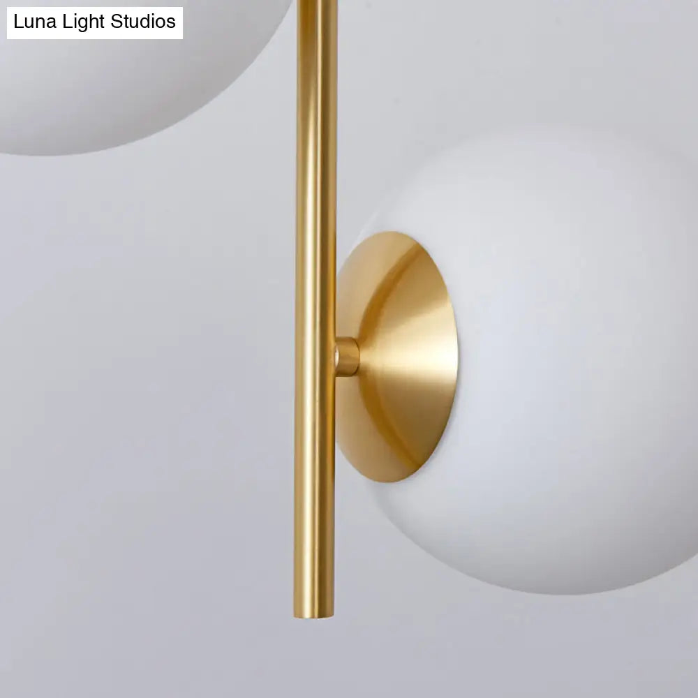 Minimalist Gold Suspension Chandelier: Opaque Glass Spherical 2-Head Light For Dining Room