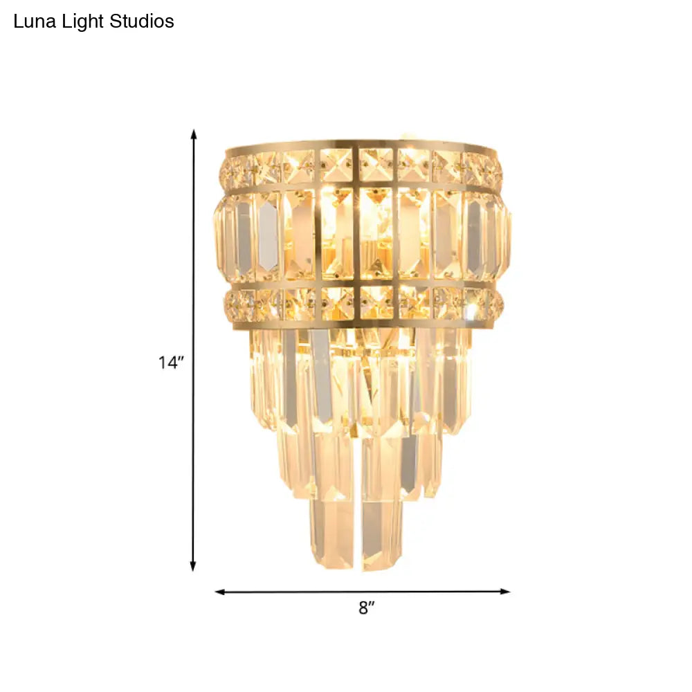 Minimalist Gold Wall Lamp - Clear Crystal 3-Light Layered Fixture