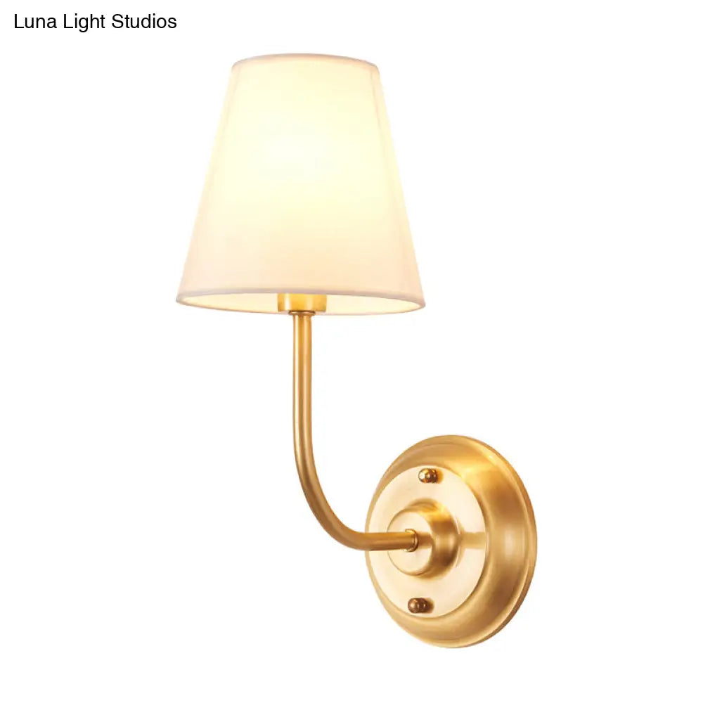 Minimalist Gold Wall Mount Lamp With Conical Fabric Shade - Single Bulb