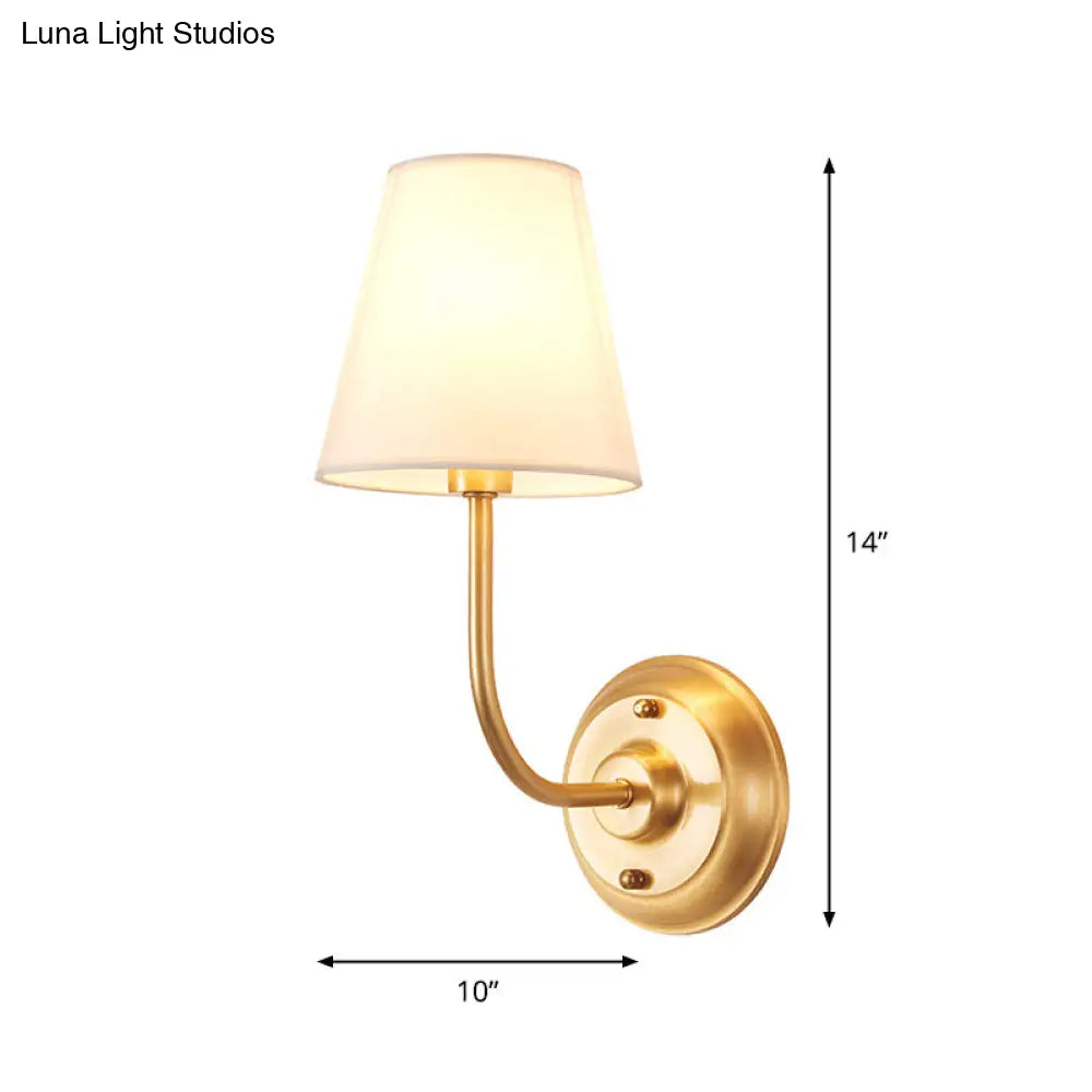 Minimalist Gold Wall Mount Lamp With Conical Fabric Shade - Single Bulb