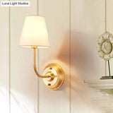 Minimalist Gold Wall Mount Lamp With Conical Fabric Shade - Single Bulb