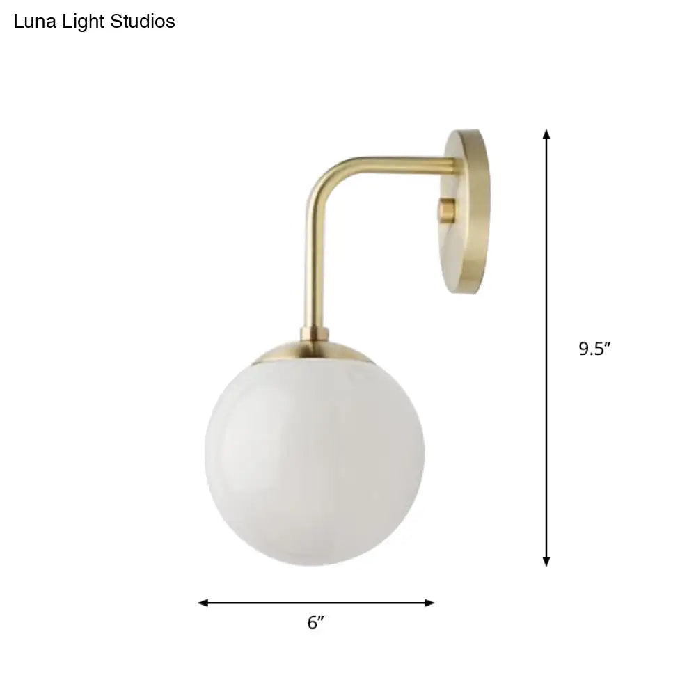 Minimalist Golden/Black Wall Sconce Light With Milky Glass Ball Shade - 1-Bulb Bedside Lamp