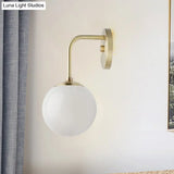Minimalist Golden/Black Wall Sconce Light With Milky Glass Ball Shade - 1-Bulb Bedside Lamp