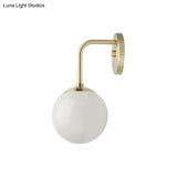 Minimalist Golden/Black Wall Sconce Light With Milky Glass Ball Shade - 1-Bulb Bedside Lamp
