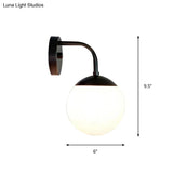Minimalist Golden/Black Wall Sconce Light With Milky Glass Ball Shade - 1-Bulb Bedside Lamp