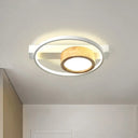 Minimalist Gray/White Led Flush Mount Ceiling Light For Living Room - Wood Finish White