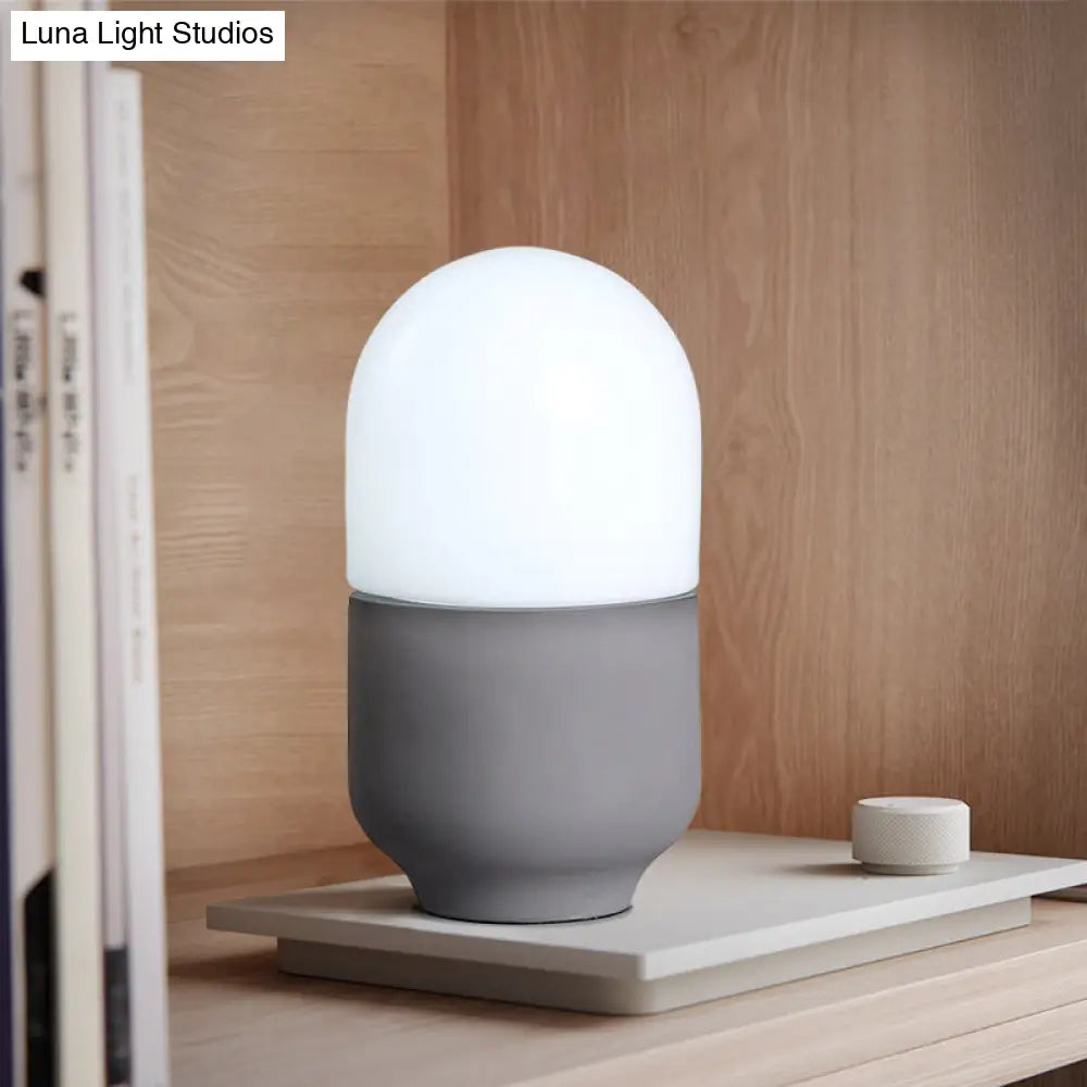 Minimalist Grey Cement Capsule Desk Light With Led Night Table Lamp And White Glass Shade