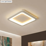 Minimalist Grey Geometric Acrylic Flush Mount Led Lighting Fixture For Bedroom / 14.5 Square Plate