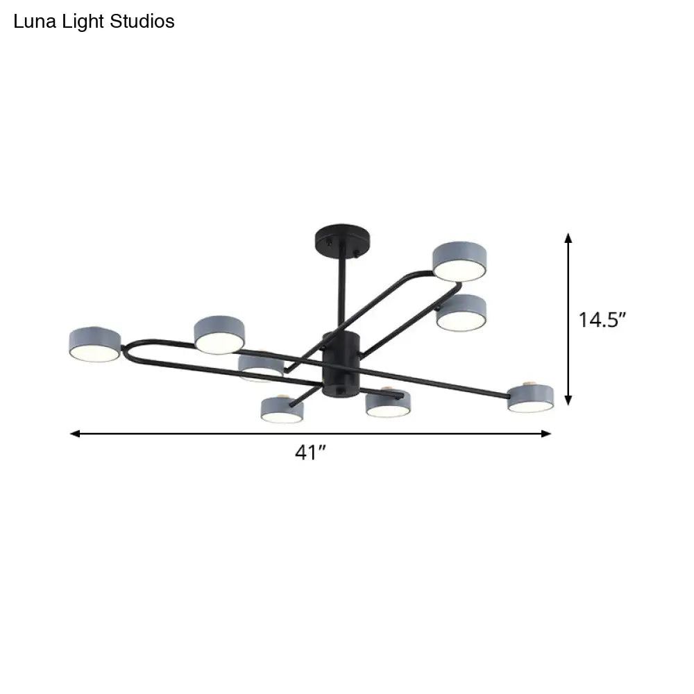 Minimalist Grey Living Room Chandelier with Drum Iron Shade 8 Heads Ceiling Pendant Light Grey