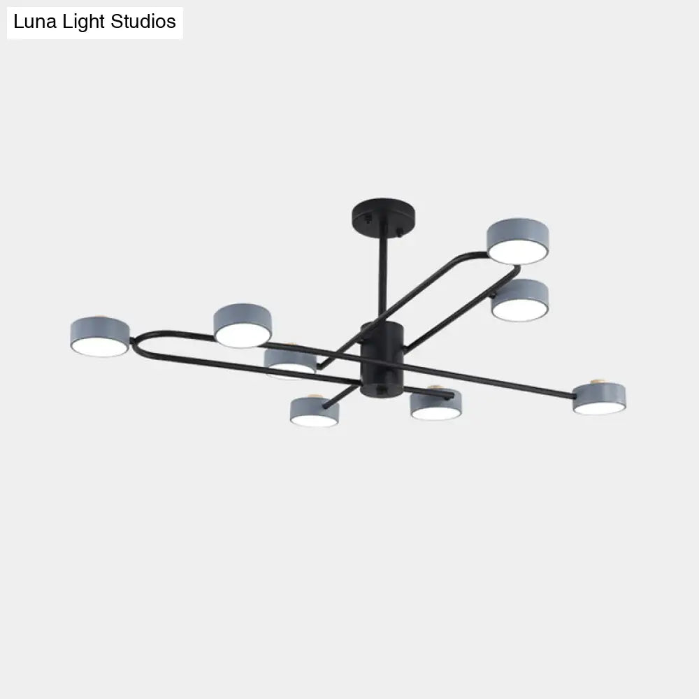 Minimalist Grey Living Room Chandelier with Drum Iron Shade 8 Heads Ceiling Pendant Light Grey