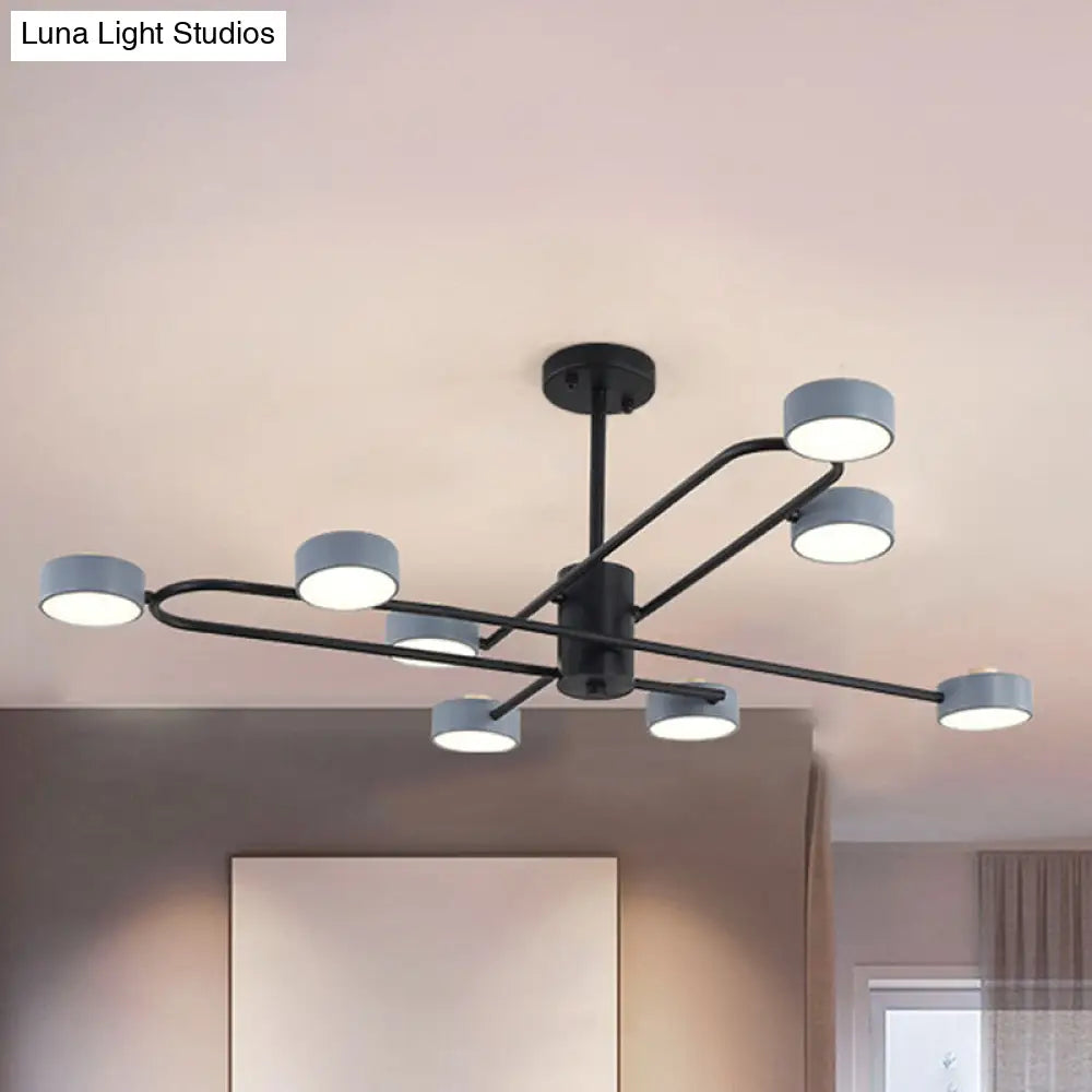 Minimalist Grey Living Room Chandelier with Drum Iron Shade 8 Heads Ceiling Pendant Light Grey