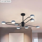 Minimalist Grey Living Room Chandelier with Drum Iron Shade 8 Heads Ceiling Pendant Light Grey