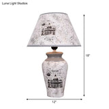 Minimalist Grey Porcelain Desk Lamp With Conic Paper Shade - Nightstand Light