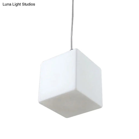 Minimalist Hanging Glass Pendant Light - White Cubic Design 5’/6’/8’ Width