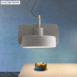 Minimalist Hanging Light: Cement Shallow Bowl Fixture For 1 Bulb Perfect Dining Table In