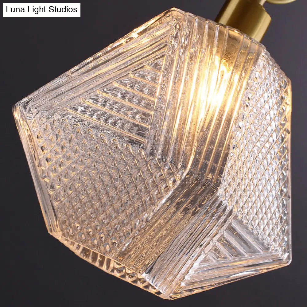 Minimalist Hexagonal Semi Flush Ceiling Lamp Kit With Clear Prismatic Glass Bulb