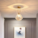 Minimalist Hexagonal Semi Flush Ceiling Lamp Kit With Clear Prismatic Glass Bulb