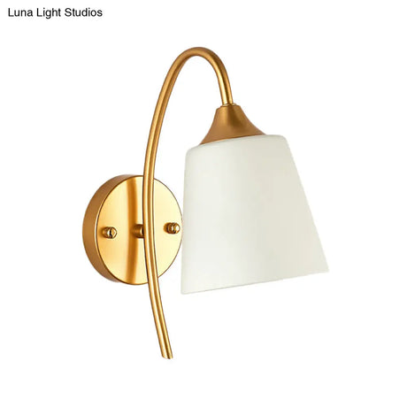 Minimalist Ivory Glass 1-Light Wall Lamp | Gold Gooseneck Sconce Lighting
