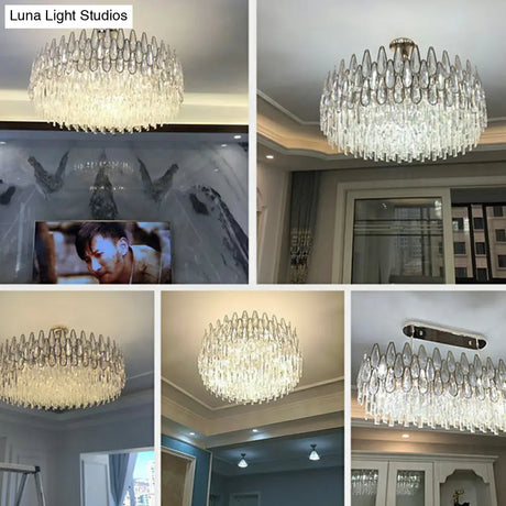Minimalist K9 Crystal Drum Pendant Light For Living Room Chandelier