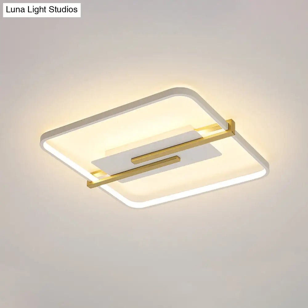 Minimalist Led Bedroom Flush - Mount Light Fixture - Black/White & Gold Ceiling Lamp With Square