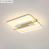 Minimalist Led Bedroom Flush - Mount Light Fixture - Black/White & Gold Ceiling Lamp With Square