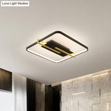 Minimalist Led Bedroom Flush - Mount Light Fixture - Black/White & Gold Ceiling Lamp With Square
