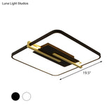 Minimalist Led Bedroom Flush - Mount Light Fixture - Black/White & Gold Ceiling Lamp With Square
