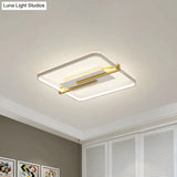Minimalist Led Bedroom Flush - Mount Light Fixture - Black/White & Gold Ceiling Lamp With Square