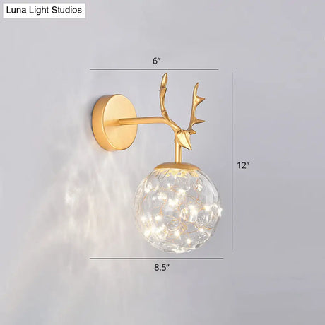 Minimalist Led Bedroom Sconce With Antler And Glass Design - Wall Mount Lamp Starry String