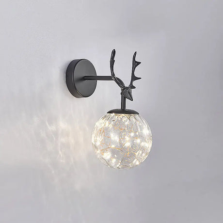 Minimalist Led Bedroom Sconce With Antler And Glass Design - Wall Mount Lamp Starry String Black /