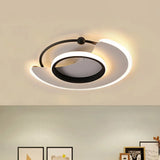 Minimalist Led Black Geometric Flush Light Fixture With Metal Mount Warm/White Lighting / White