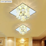 Minimalist Led Ceiling Lamp With Clear Crystal Cube Flush Mount & Checkered Pattern For Living Room