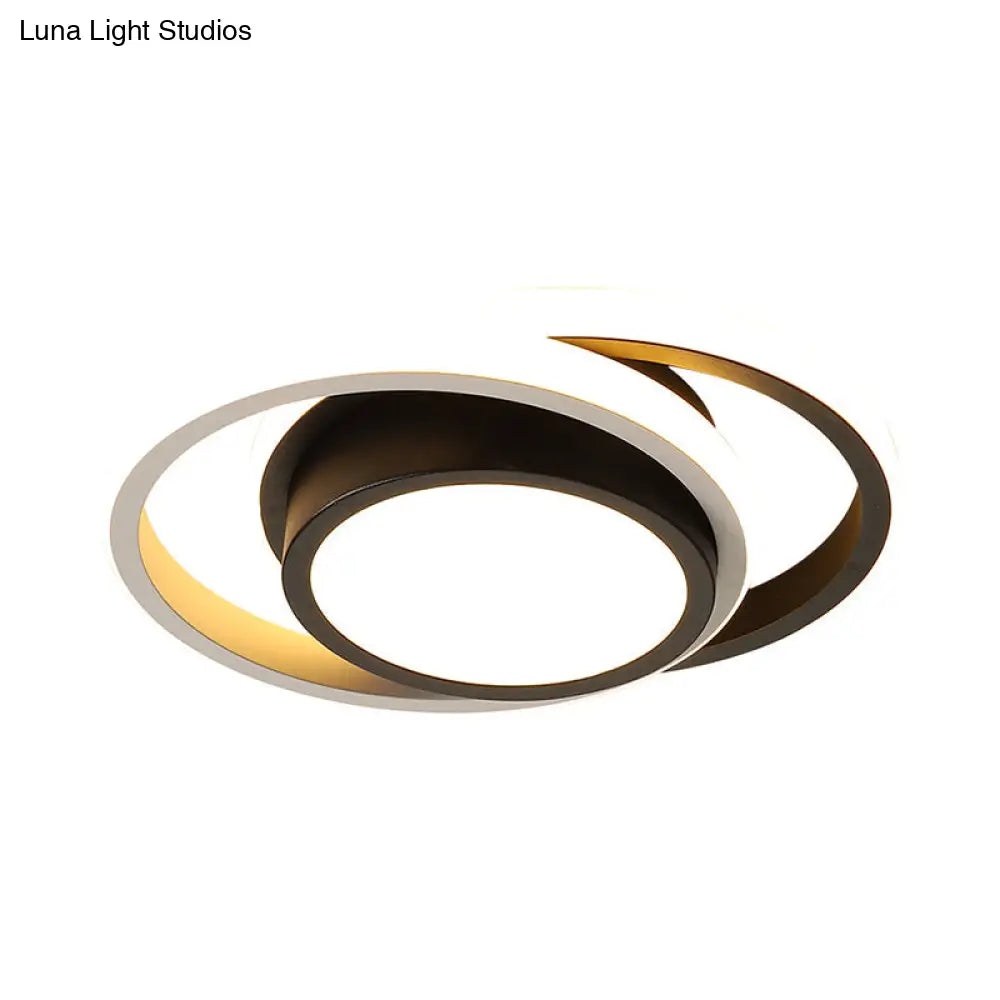 Minimalist Led Ceiling Light Black-White With Dual Circle Guard And Warm/White