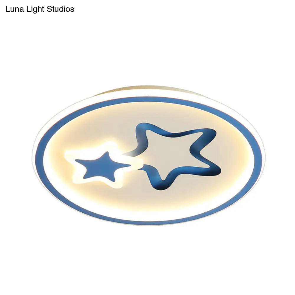 Minimalist Led Ceiling Light - White/Blue Star Flush Mount For Living Room