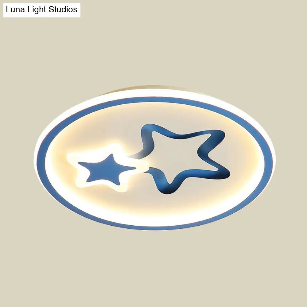 Minimalist Led Ceiling Light - White/Blue Star Flush Mount For Living Room