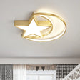 Minimalist Led Crescent And Star Metal Ceiling Lamp: Gold Flush Mount Lighting With Warm/White