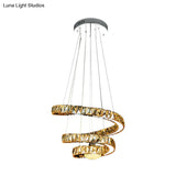Minimalist Led Crystal Chandelier - Chrome Spiral Hanging Lamp In Warm/2 Color Light