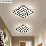 Minimalist Led Crystal Flush Mount Ceiling Lamp With Acrylic Geometry And Floral Pattern
