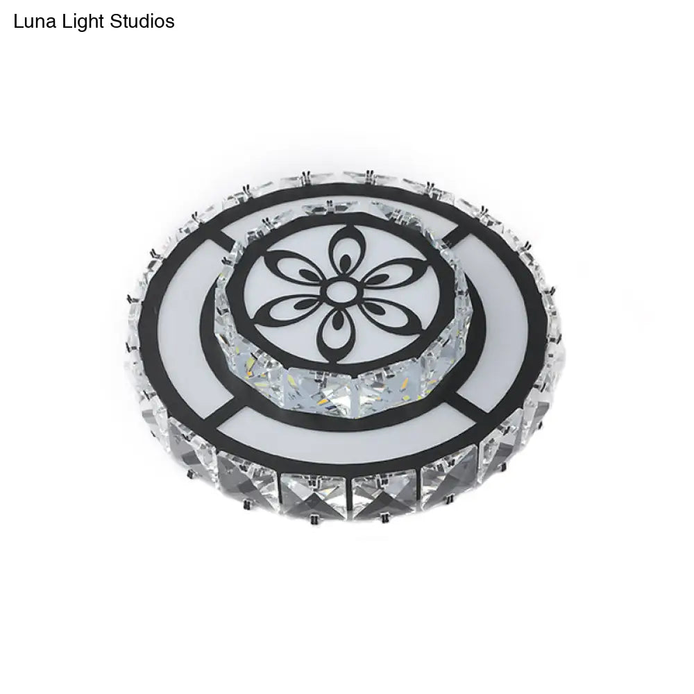 Minimalist Led Crystal Flush Mount Ceiling Lamp With Acrylic Geometry And Floral Pattern