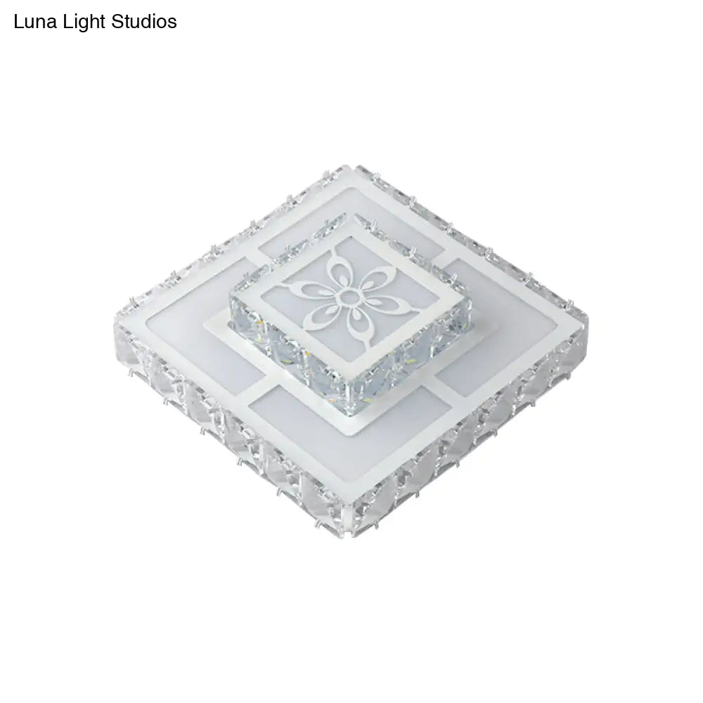 Minimalist Led Crystal Flush Mount Ceiling Lamp With Acrylic Geometry And Floral Pattern