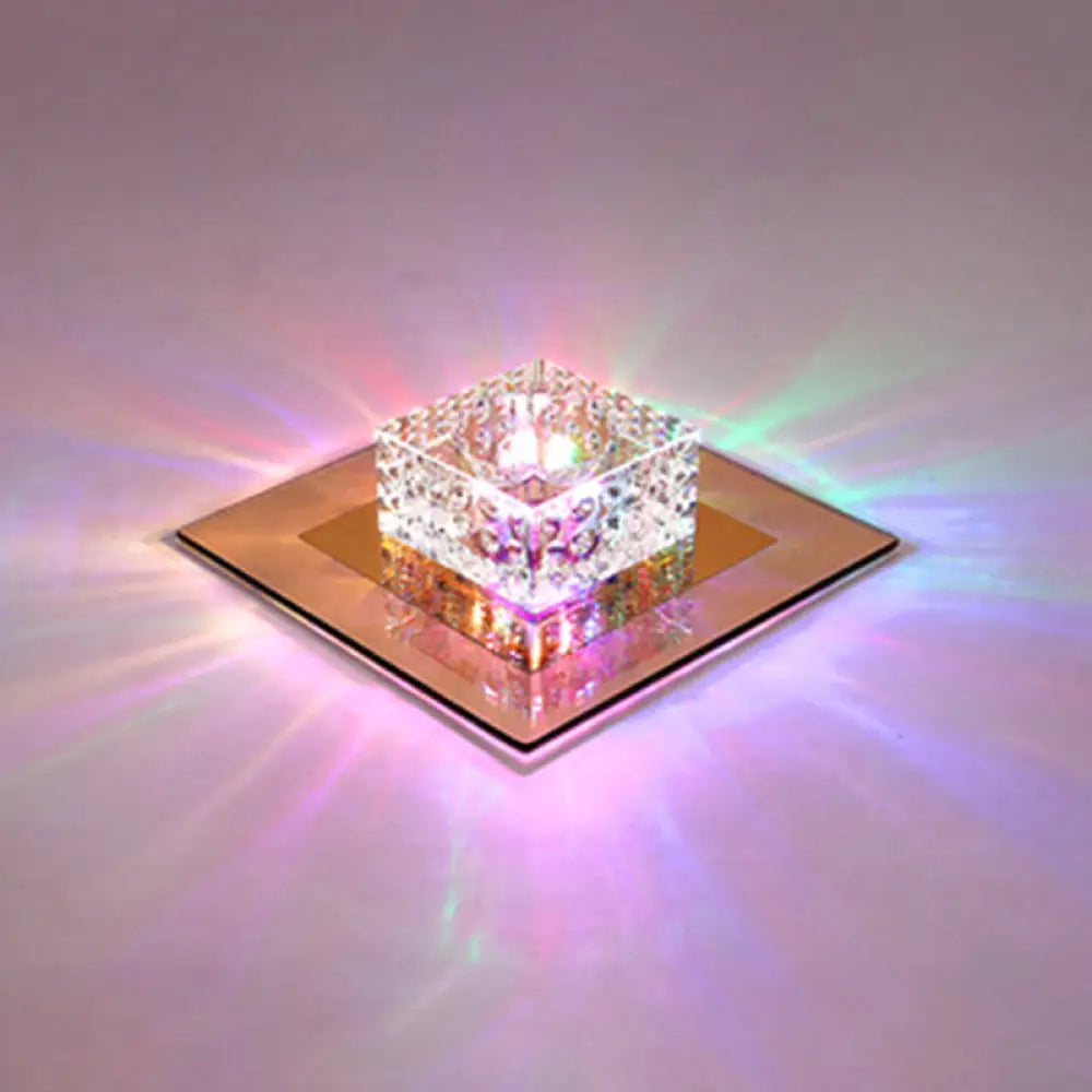 Minimalist Led Crystal Flush Mount For Corridor Lighting Tan / Multi Color