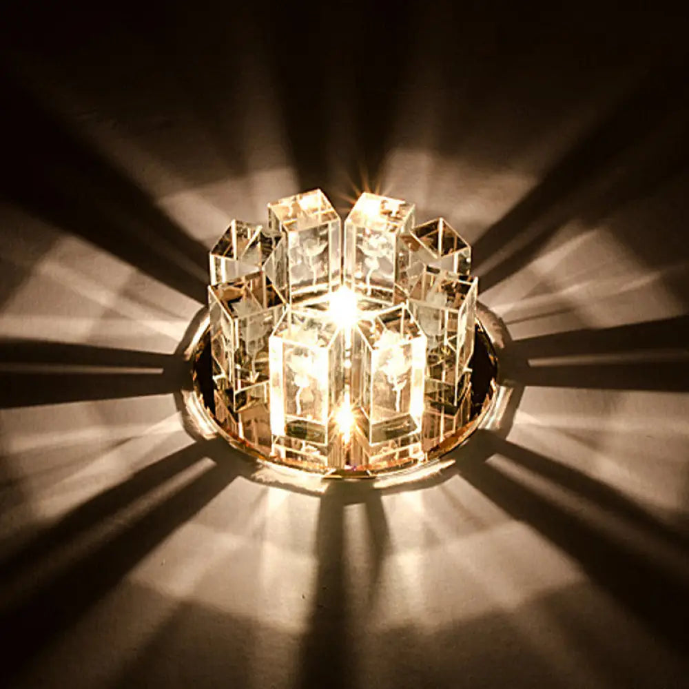 Minimalist Led Crystal Flush Mount Light: Blossom Shade Corridor Fixture Amber